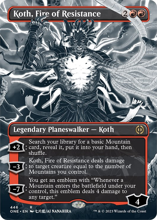 Koth, Fire of Resistance (Borderless Manga Step-and-Compleat Foil) [Phyrexia: All Will Be One] | Cards and Coasters CA