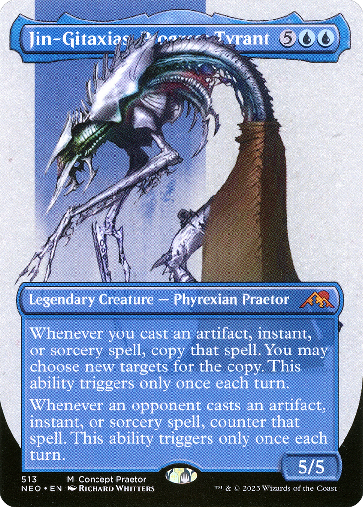 Jin-Gitaxias, Progress Tyrant (Borderless Concept Praetors) [Phyrexia: All Will Be One] | Cards and Coasters CA