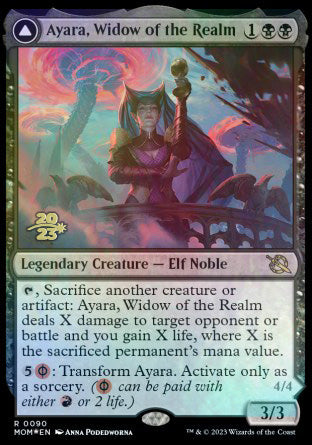 Ayara, Widow of the Realm // Ayara, Furnace Queen [March of the Machine Prerelease Promos] | Cards and Coasters CA