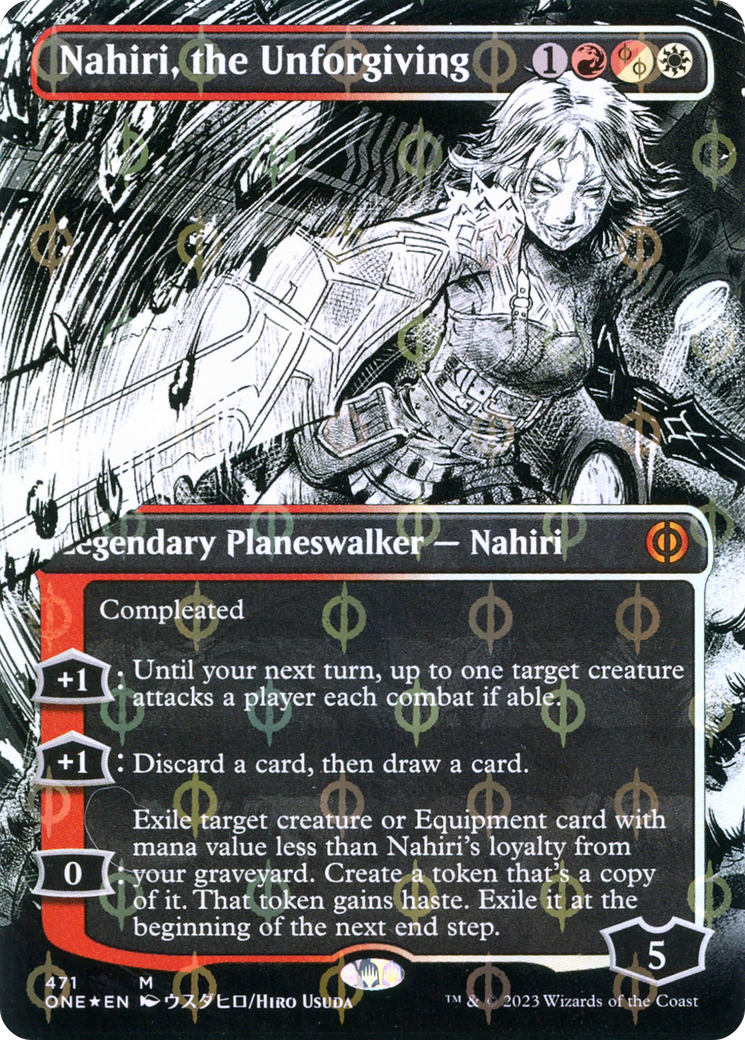 Nahiri, the Unforgiving (Borderless Manga Step-and-Compleat Foil) [Phyrexia: All Will Be One] | Cards and Coasters CA