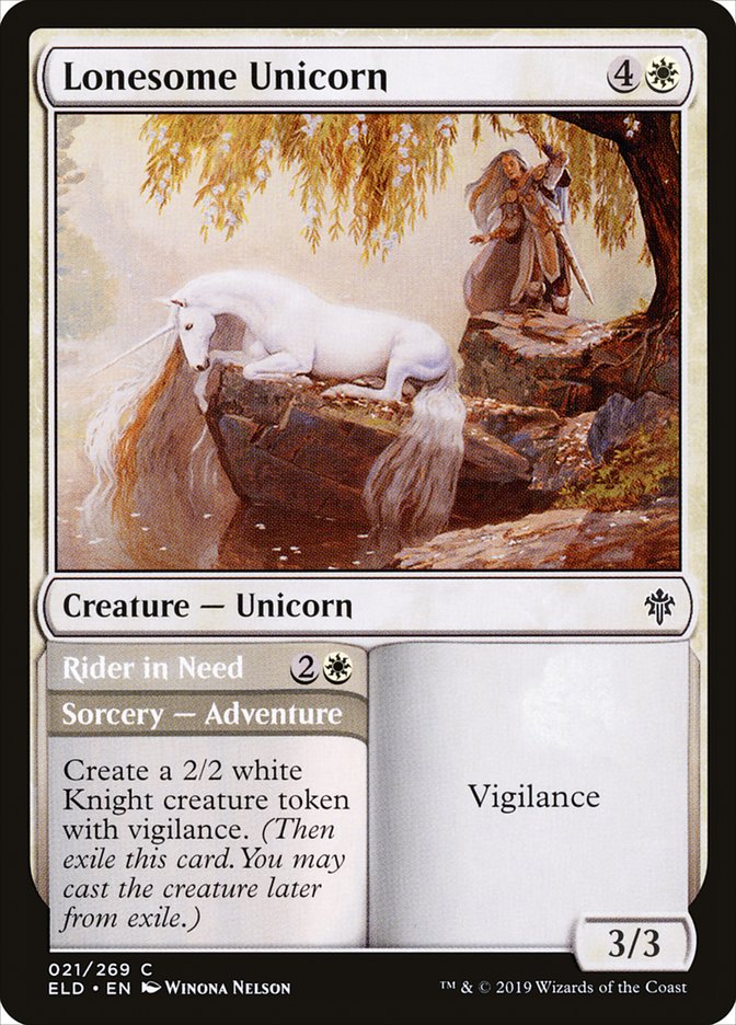 Lonesome Unicorn // Rider in Need [Throne of Eldraine] | Cards and Coasters CA
