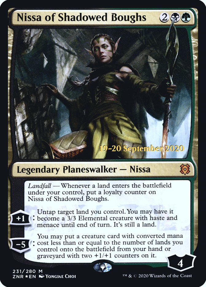 Nissa of Shadowed Boughs  [Zendikar Rising Prerelease Promos] | Cards and Coasters CA