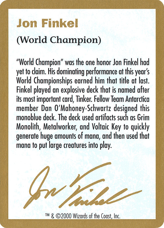 Jon Finkel Bio [World Championship Decks 2000] | Cards and Coasters CA