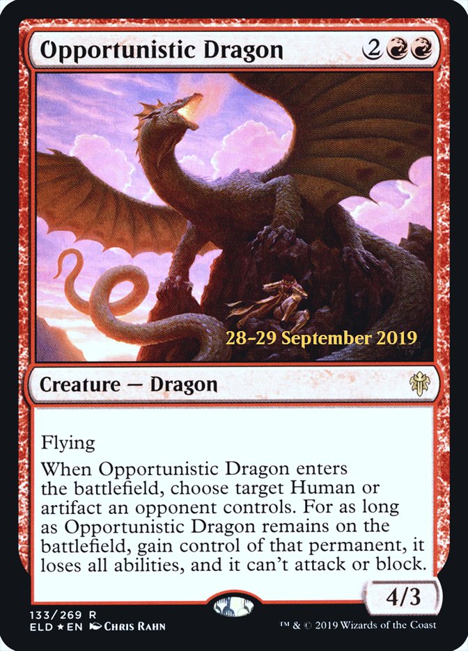 Opportunistic Dragon  [Throne of Eldraine Prerelease Promos] | Cards and Coasters CA