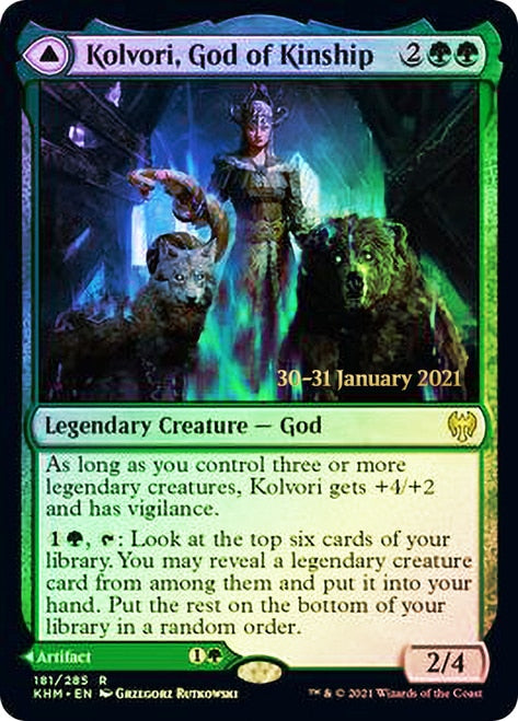 Kolvori, God of Kinship // The Ringhart Crest   [Kaldheim Prerelease Promos] | Cards and Coasters CA