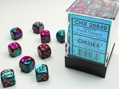 Chessex D6 Cube (12mm) - Gemini Purple-Teal/Gold | Cards and Coasters CA