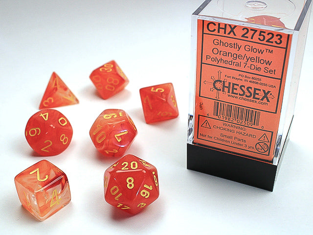 Chessex - Ghastly Glow 7 piece set Yellow/Orange | Cards and Coasters CA