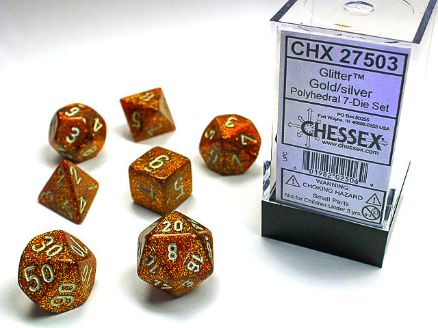 Chessex Glitter Dice Set - 7 dice rpg se - Gold | Cards and Coasters CA