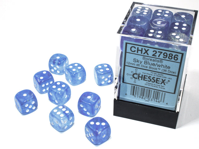 Chessex - Sky Blue/White 36  D6 Cube | Cards and Coasters CA