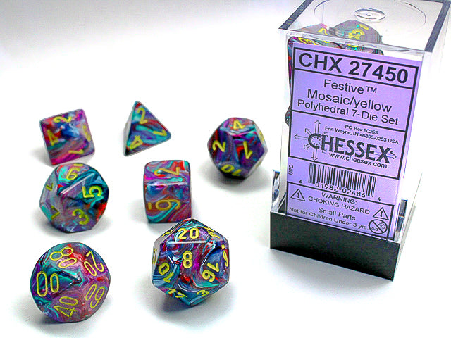 Chessex RPG dice - Set of 7. Mosiac/Yellow | Cards and Coasters CA