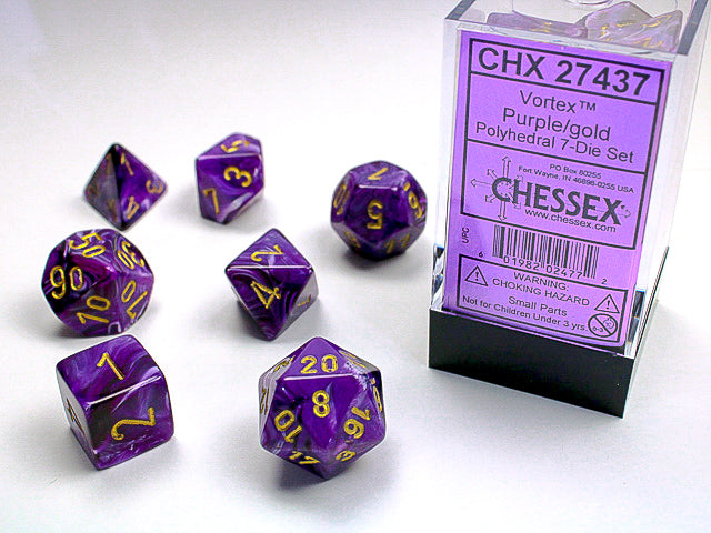 Chessex Vortex Set of 7 RPG set. Purple/Gold | Cards and Coasters CA