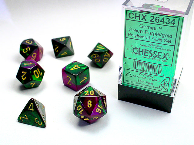 Chessex Gemini Set of 7 RPG set - Green/Purple/Gold | Cards and Coasters CA