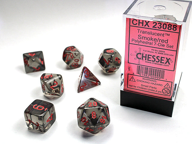 Chessex - Translucent Set of 7 RPG dice set - Smoke/Red | Cards and Coasters CA