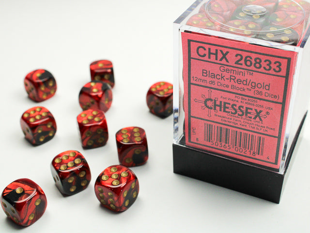 Chessex - Gemini - D6 Cube Black/Red/Gold 12 mm | Cards and Coasters CA