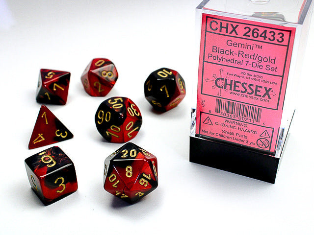 Chessex -  Gemini Set of 7 RPG dice - Black/Red/Gold | Cards and Coasters CA