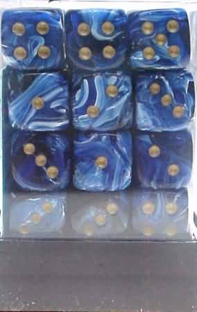 Chessex D6 Cube (12mm) - Vortex Blue/Gold | Cards and Coasters CA