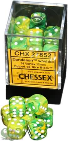 Chessex D6 Cube (12mm) - Vortex Dandelion/White | Cards and Coasters CA