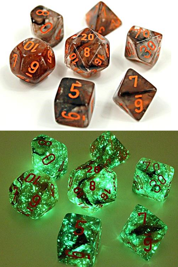 Chessex Lab Dice 7 set RPG Dice - Nebula Copper Matrix/Orange | Cards and Coasters CA