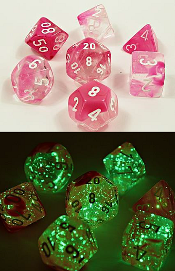 Chessex Lab Dice 7 set RPG Dice - Gemini Clear-Pink/White | Cards and Coasters CA