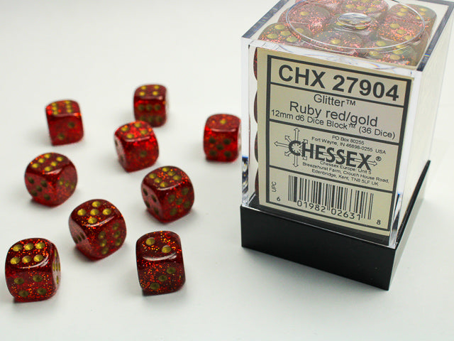 Chessex D6 Cube (12mm) - Glitter Ruby Red/Gold | Cards and Coasters CA