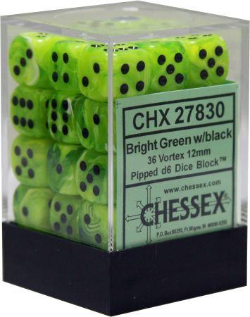 Chessex D6 Cube (12mm) - Votex Bright Green/Black | Cards and Coasters CA