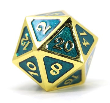 Die Hard D20 Oversize Metal - Dire D20 Mythica Gold Aquamarine 25mm | Cards and Coasters CA