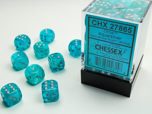 Chessex 36 D6 Dice cube - Aqua/Sliver | Cards and Coasters CA