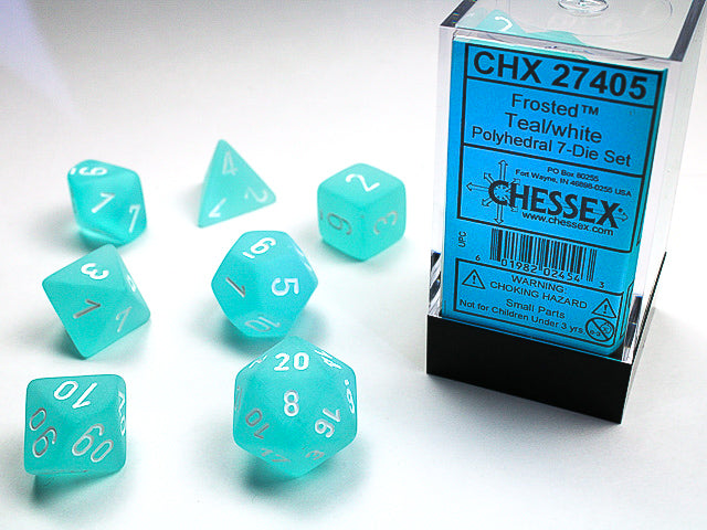 Chessex Frosted Teal/White Set of 7 Dice | Cards and Coasters CA