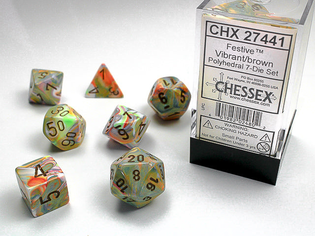 Chessex Festive Vibrant Brown Set of 7 Dice | Cards and Coasters CA