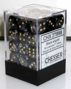 Chessex D6 Cube (12mm) - Lustrous Black/Gold | Cards and Coasters CA