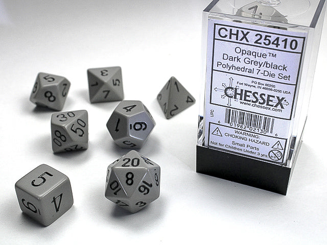 Chessex Opaque Grey/Black Set of 7 Dice | Cards and Coasters CA