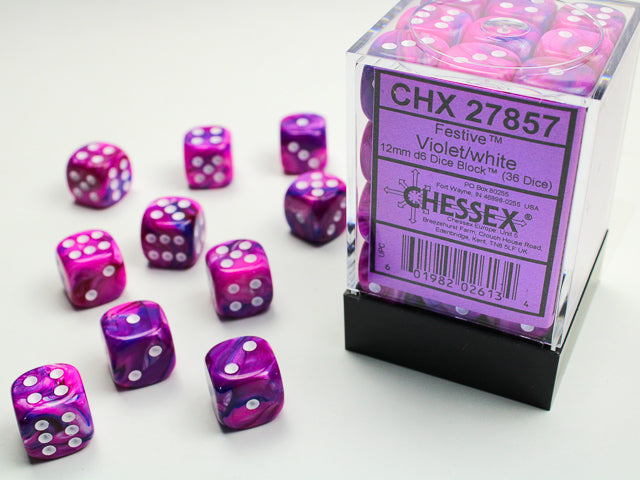 Chessex 36 D6 Dice cube - Violet/White | Cards and Coasters CA