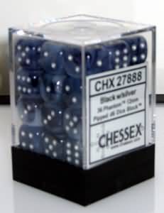 Chessex Set of 36 D6 - Black/Silver | Cards and Coasters CA