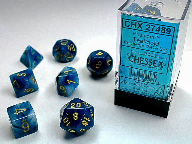 Chessex Phantom - Teal/Gold Set of 7 dice | Cards and Coasters CA