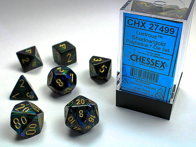 Chessex Lustrous Shadow/Gold set of 7 dice | Cards and Coasters CA