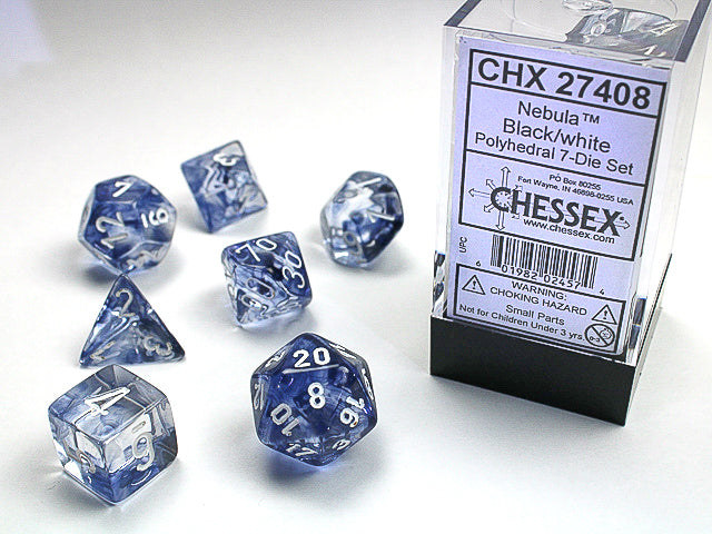 Chessex Nebula Black/White set of 7 Dice | Cards and Coasters CA