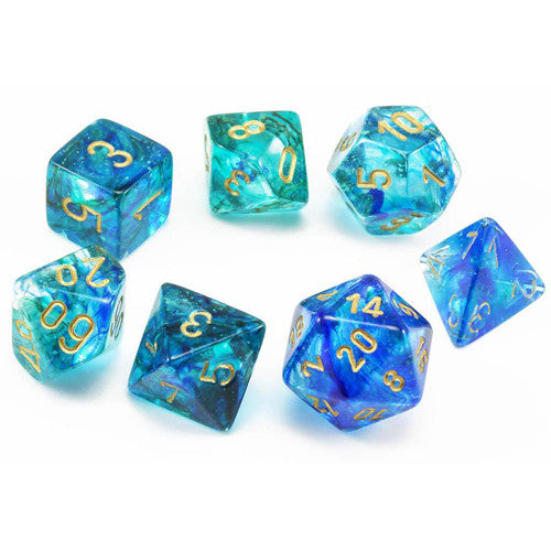 Chessex Set of 7 dice - Nebula Oceanic/Gold | Cards and Coasters CA