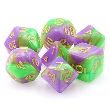 Dragon's Dice Set of 7 Dice Purple/Green Fusion | Cards and Coasters CA