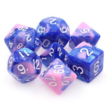 Dragon's Dice - Set of 7 Dice Blue/Pink Fusion | Cards and Coasters CA