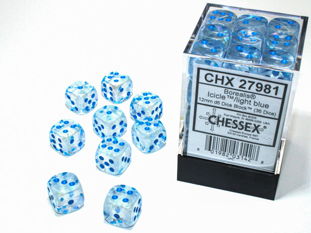 Chessex D6 Cube (12mm) - Borealis Icicle/Light Blue | Cards and Coasters CA