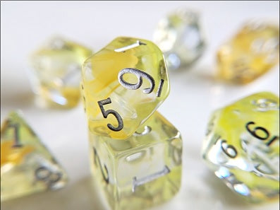 Little Dragon Corp Birthday Dice Honey Citrine Set of 7 Dice | Cards and Coasters CA