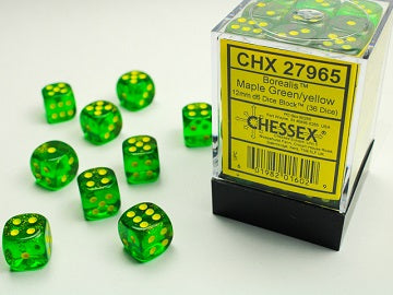 Chessex D6 Cube (12mm) - Borealis Maple Green/Yellow | Cards and Coasters CA