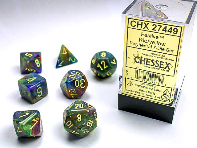 Chessex Festive Rio/Yellowed Set of 7 | Cards and Coasters CA