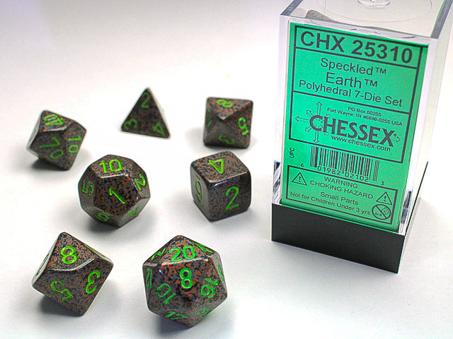 Chessex set of 7 RPG dice - Speckled Earth | Cards and Coasters CA