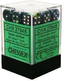 Chessex D6 Cube (12mm) - Festive Green/Silver | Cards and Coasters CA
