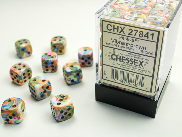 Chessex D6 Cube (12mm) - Festive Vibrant/Brown | Cards and Coasters CA