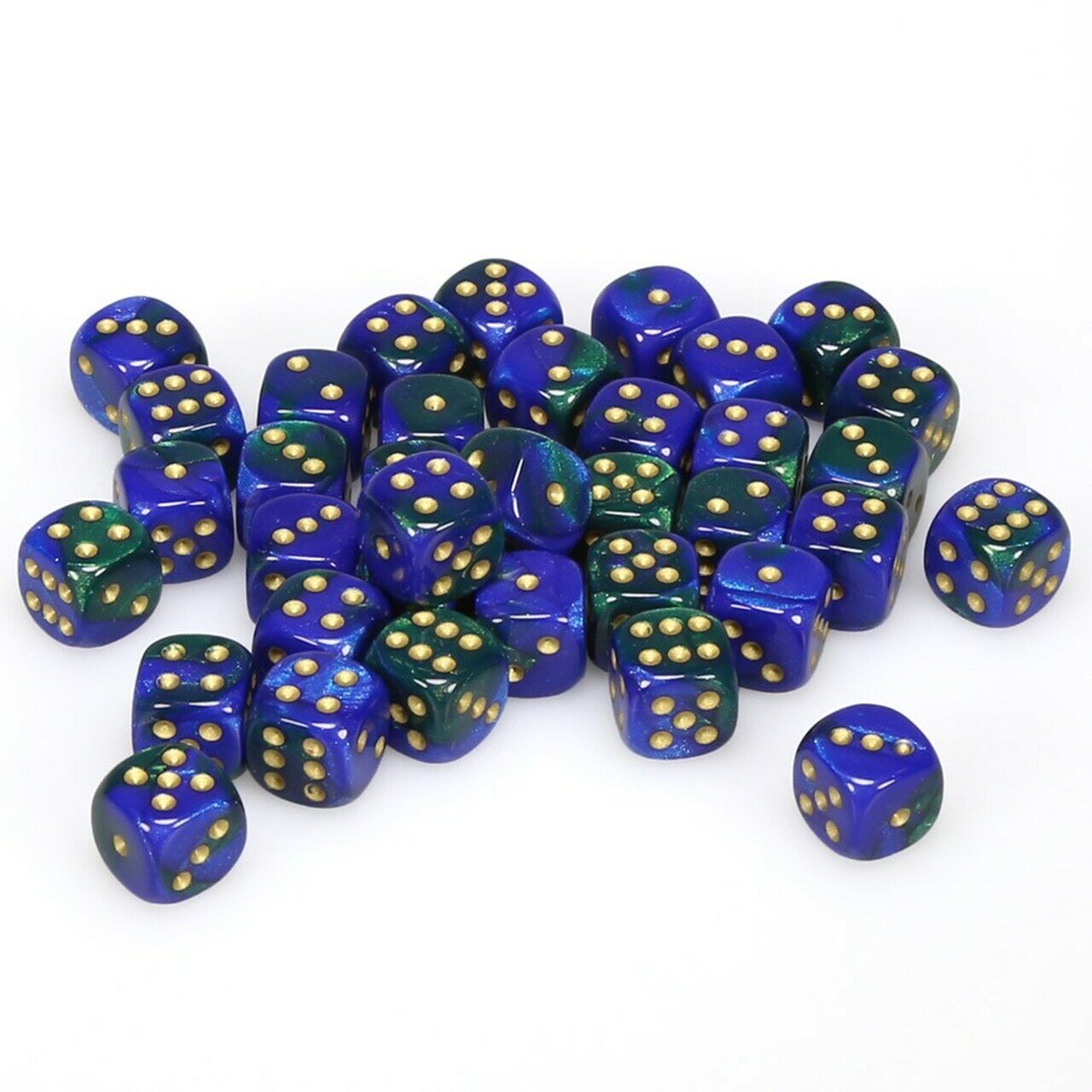 Chessex D6 Cube (12mm) - Gemini Blue-Green/Gold | Cards and Coasters CA