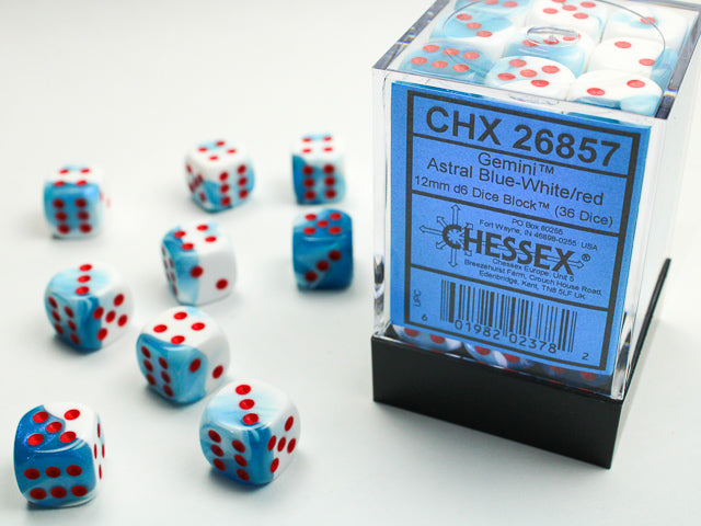 Chessex D6 Cube (12mm) - Gemini Blue-White/Red | Cards and Coasters CA