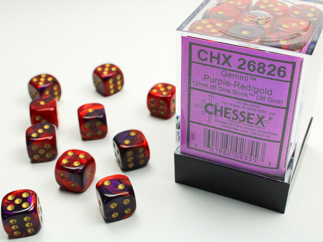 Chessex D6 Cube (12mm) - Gemini Purple-Red/Gold | Cards and Coasters CA