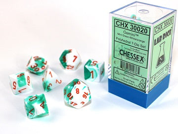 Chessex Gemini Mint Green White Orange Set of 7 Dice | Cards and Coasters CA